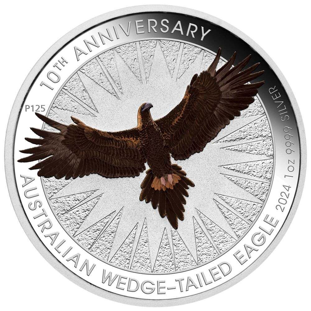 2024 Australian Wedge-tailed Eagle 10th Anniversary 1oz Silver Coloured Coin in Card
