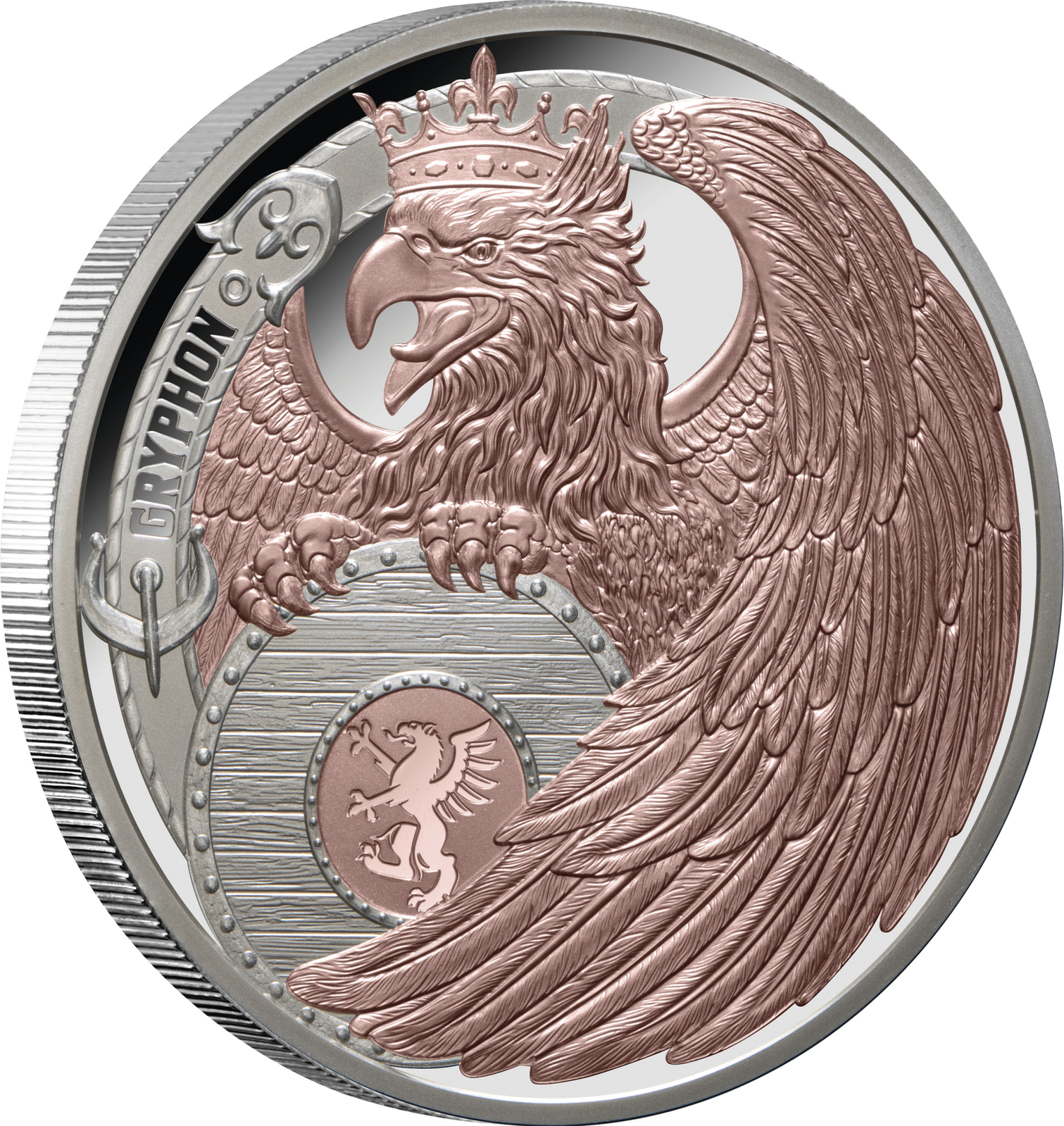 2024 $1 Heraldic Beasts - Gryphon Rose Gold Plated Silver Proof Coin