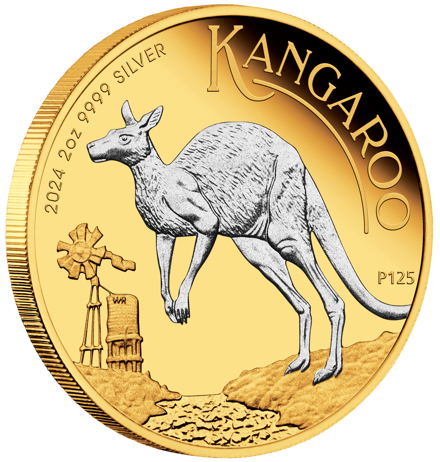 2024 $2 Australian Kangaroo 2oz Silver Proof Reverse Gilded Coin