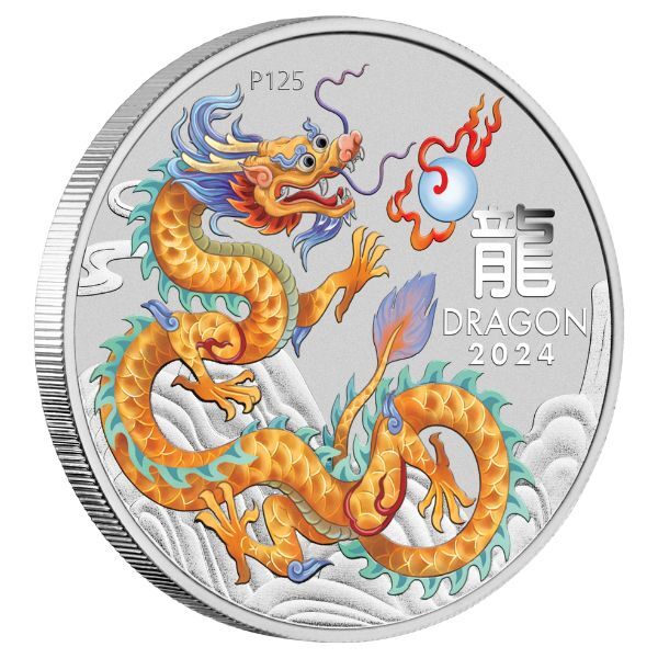 2024 $1 Golden Dragon - World Money Fair Australian (WMF) Year 1oz Silver BUNC