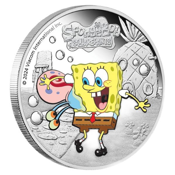 2024 $1 SpongeBob SquarePants – SpongeBob and Gary 1oz Silver Proof Coloured Coin