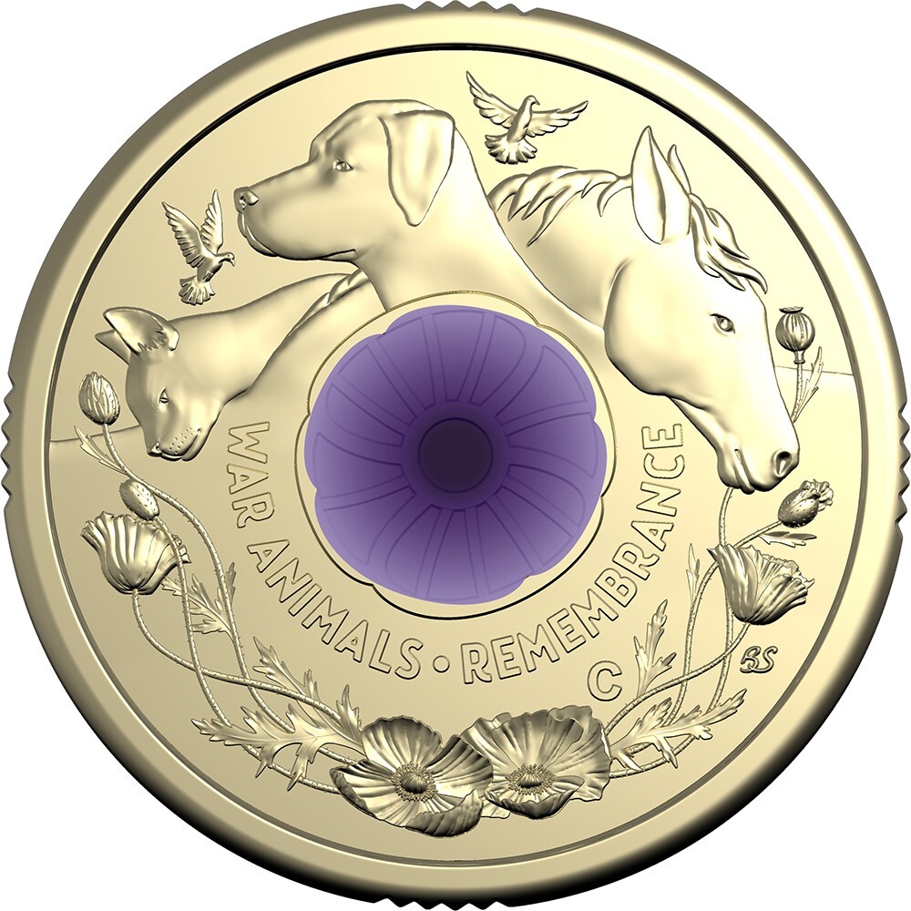 2024 $2 ‘C’ Mintmark War Animals Remembrance Coloured Uncirculated Coin