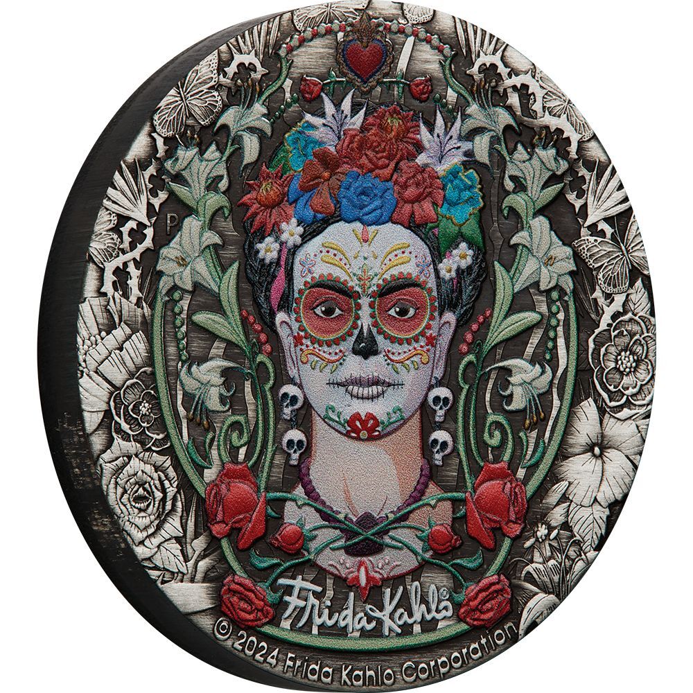 2024 Frida Kahlo 2 Oz  Silver Antiqued Coloured Coin