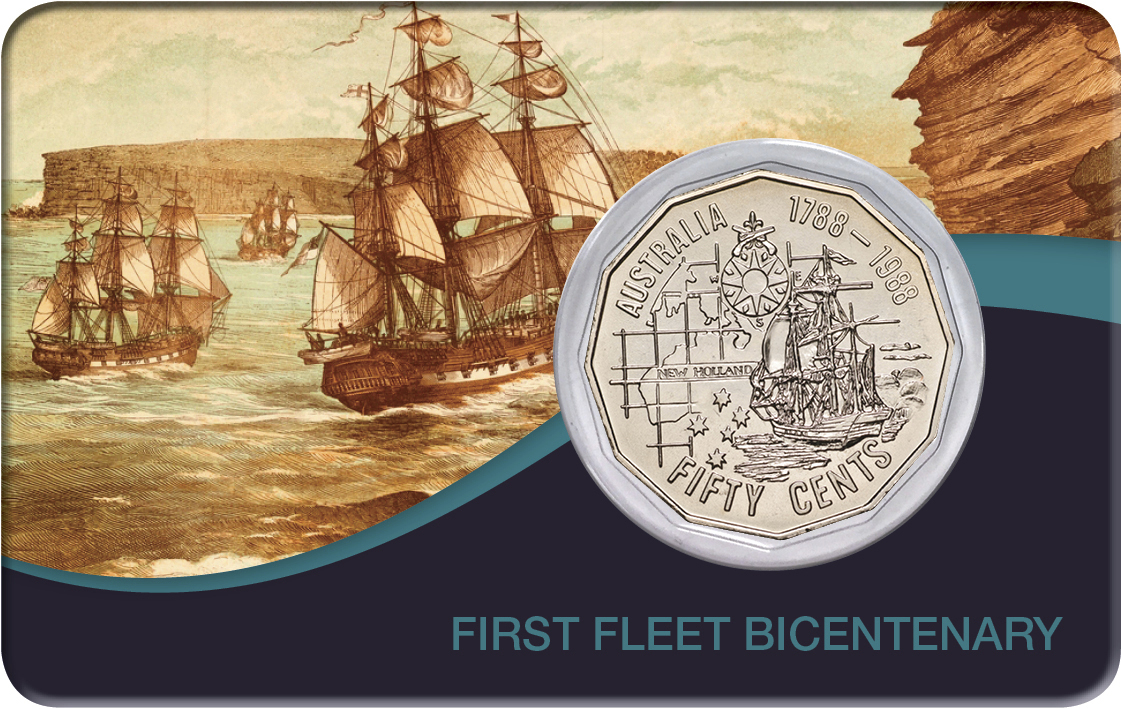 1988 50c Australia Bicentenary First Fleet Cupro-Nickel Uncirculated Coin Pack Style 2