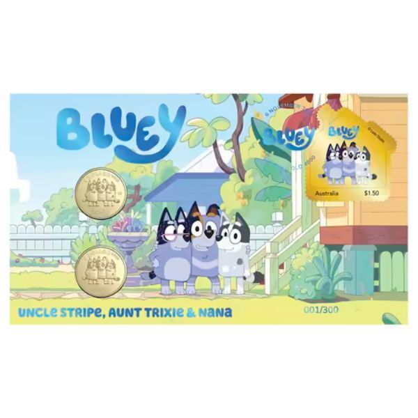 2024 Bluey Limited Edition 2-Coin and Minisheet Collection – Nana, Stripe and Trixie