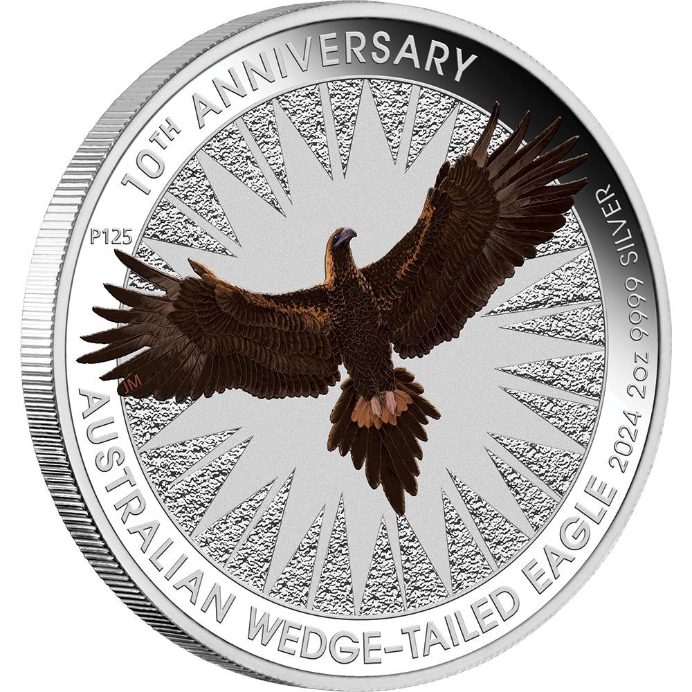  2024 $2 Australian Wedge tailed Eagle 10th Anniversary 2oz Silver Coloured Coin in Card