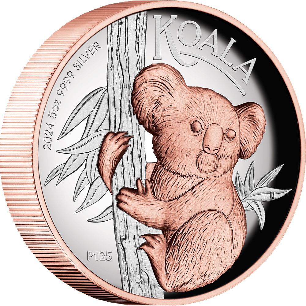 2024 $8 Australian Koala 5 Oz Silver Proof High Relief Gilded Coin