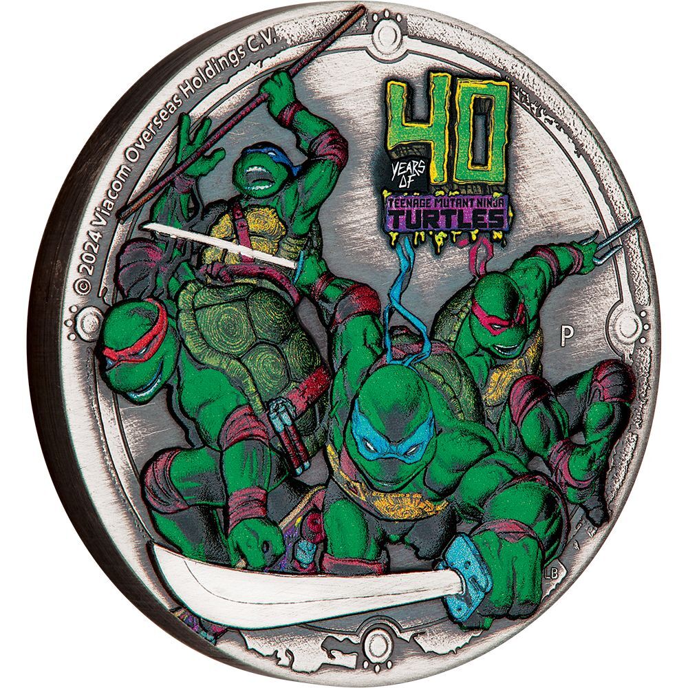 2024 $2 Teenage Mutant Ninja Turtles 40th Anniversary 2oz Silver Antiqued Coloured Coin