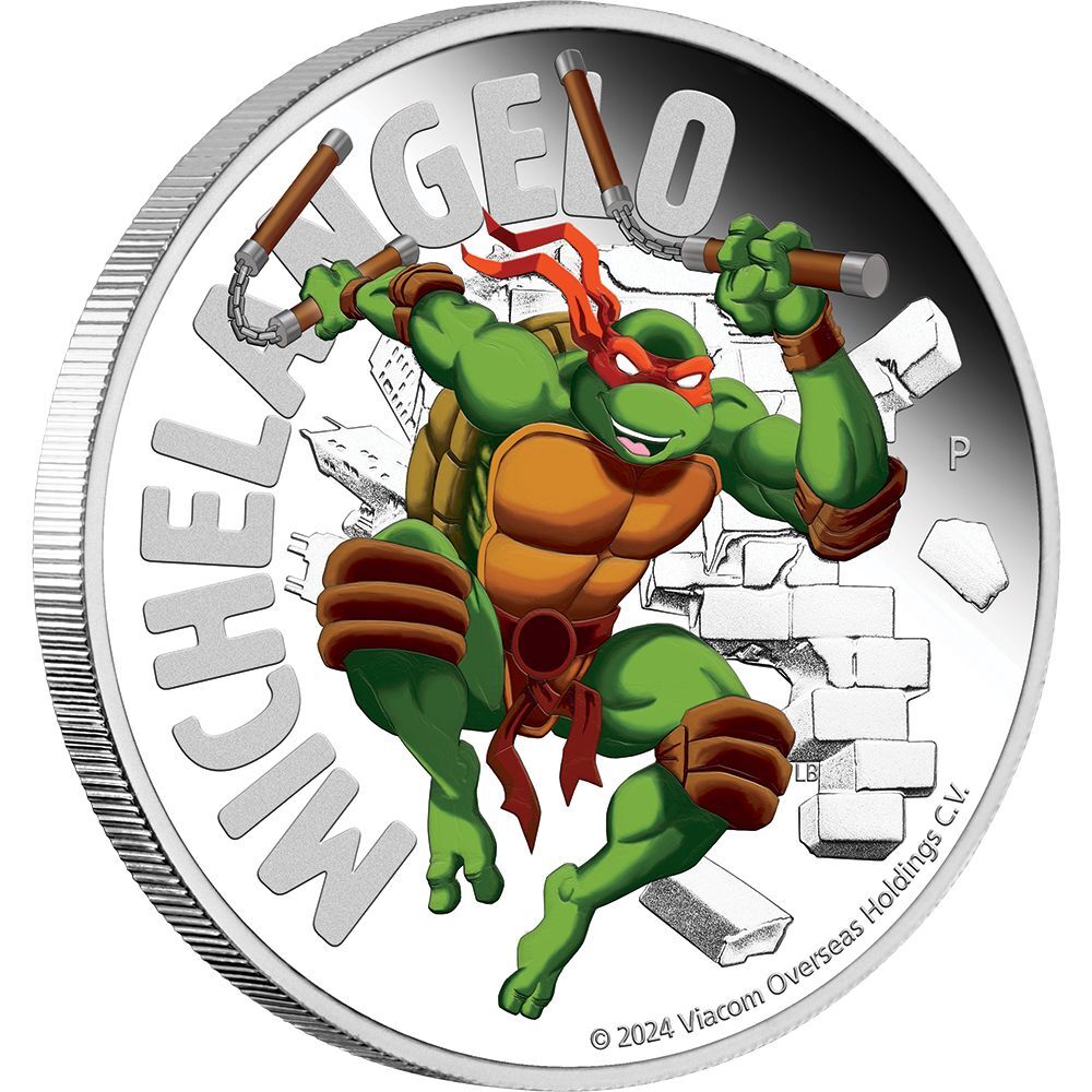 2024 Teenage Mutant Ninja Turtles Michaelangelo 1 Oz Silver Proof Coloured Coin