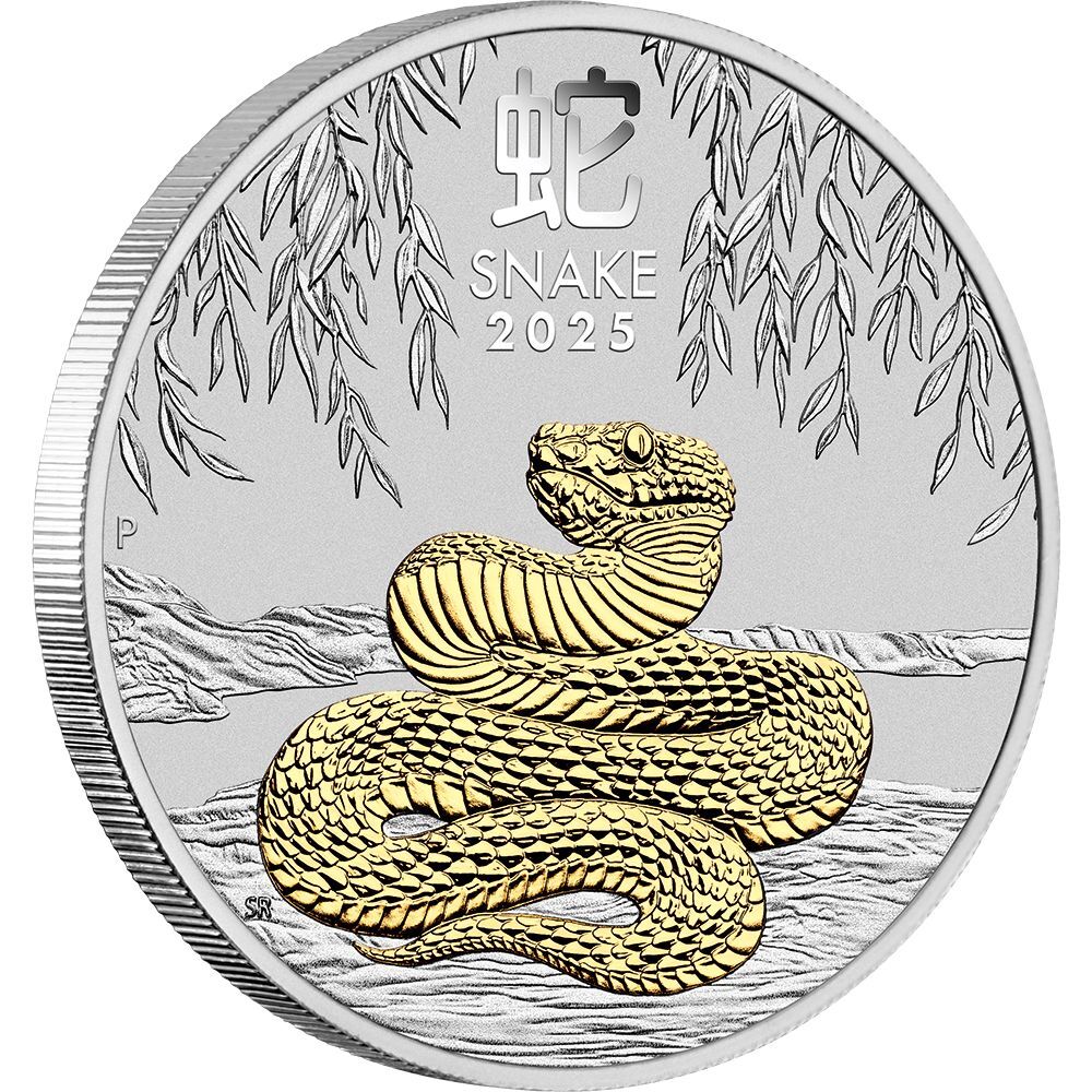 2025 Year of the Snake 1 Oz Silver Gilded Coin