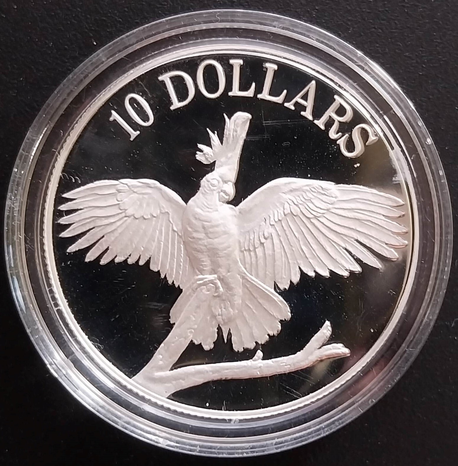 1990 $10 White Cockatoo Silver Proof Coin in Capsule