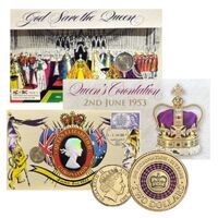 THE CORONATION OF QUEEN ELIZABETH II PNC WITH 1953 CORONATION STAMPS