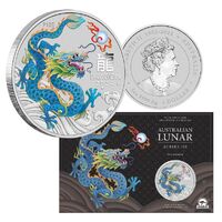 2024 ANDA Perth Money Expo Year of the Dragon Australian Lunar Series III 1oz Silver Teal Coloured Coin Card