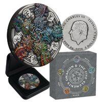  2024 $5 Dragon and the Five Elements 5oz Silver Antiqued Coloured Coin