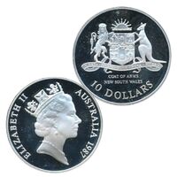 1987 $10 New South Wales Silver Uncirculated Coin in 2x2 Flip