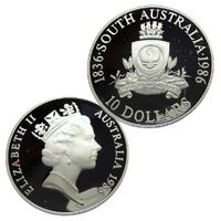 1986 $10  South Australia Silver Uncirculated Coin in 2x2 Flip