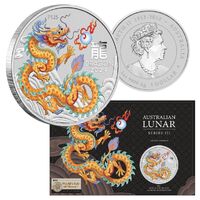 2024 $1 Golden Dragon - World Money Fair Australian (WMF) Year 1oz Silver BUNC