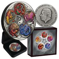 2024 Five Auspicious Creatures 5oz Silver Antiqued Coloured Coin