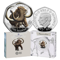 2024 50p Ice Age Giants Steppe Mammoth UK Silver Proof Colour Coin