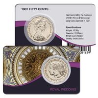 1981 50c Australia Royal Wedding Cupro-Nickel Uncirculated Coin Pack Style 2