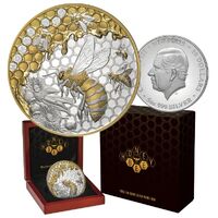 2025 $10 Honey Bee 5 Oz Gold-Plated Silver Proof Coin