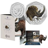 2024 50p Ice Age Giants - Woolly Rhinoceros UK Brilliant Uncirculated Colour Coin