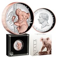 2024 $8 Australian Koala 5 Oz Silver Proof High Relief Gilded Coin