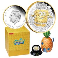  2024 $2 SpongeBob SquarePants 2 Oz Silver Proof Gilded Coin