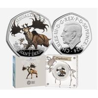 2024 50p Ice Age Giants - Giant Deer UK Silver Proof Colour Coin