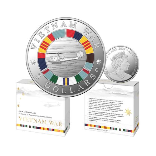 2023 $2 50th Anniversary of the End of Australia’s Involvement in the Vietnam War. ‘C’ Mintmark Coloured Fine Silver Proof Coin