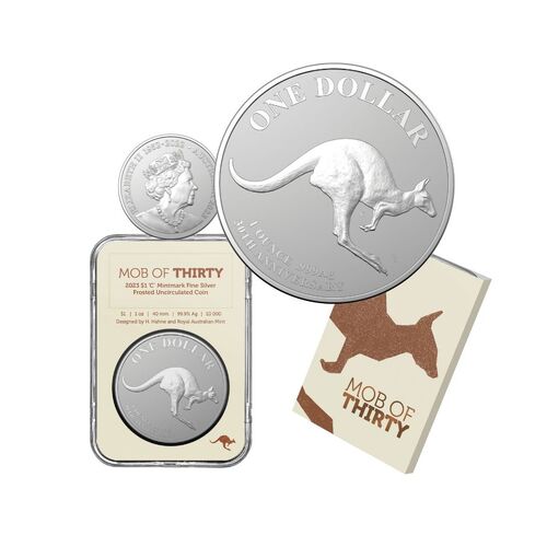 2023 $1 Mob Of Thirty - 30th Anniversary of the Kangaroo Series 1oz Fine Silver ‘C’ Mintmark Frosted UNC