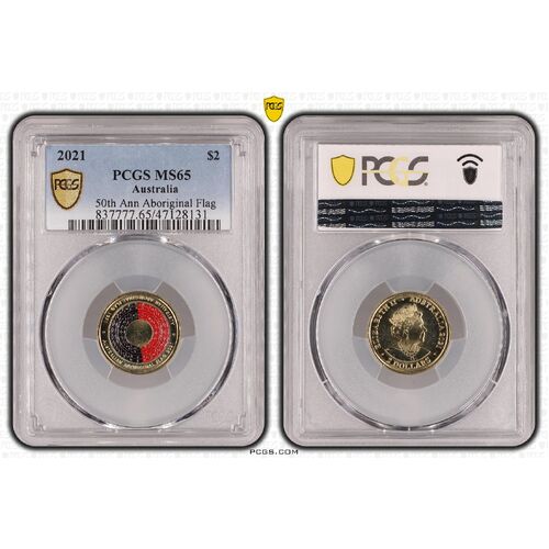 MS65 2021 $2 50th Ann Aboriginal Flag PCGS Certification Number: 47128131