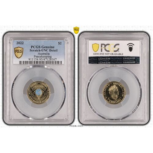PCGS 2022 $2 Peacekeeping Uncirculated- Genuine UNC Details (95 - Scratch) PCGS Certification Number: 47128167