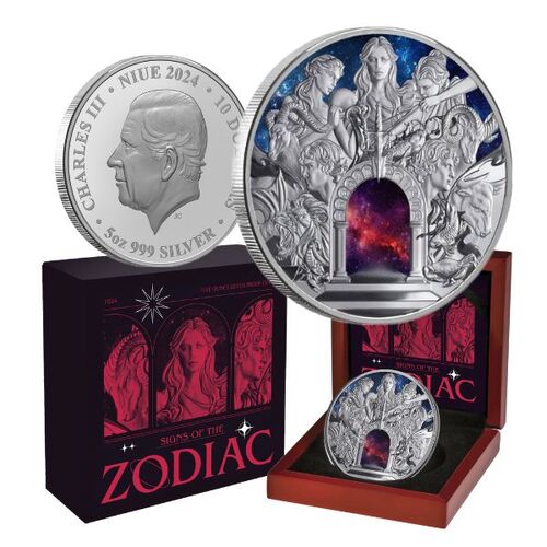 2024 $10 Signs Of Zodiac 5oz Silver Proof Coloured Coin