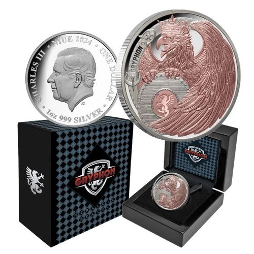 2024 $1 Heraldic Beasts - Gryphon Rose Gold Plated Silver Proof Coin