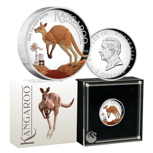 2024 $1 Australian Kangaroo 1oz Silver Proof High Relief Coloured Coin