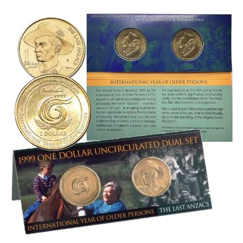 1999 $1 The Last ANZACS - International Year of Older Persons Uncirculated Dual Set