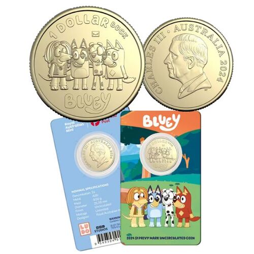 2024 $1 Bluey and Friends Privy Mark Coin in Card 