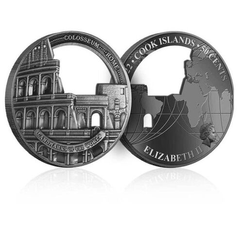 2022 50c Landmarks Colosseum Iron Antiqued High Relief Coin