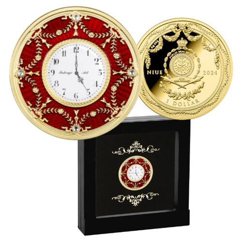 2024 Art of Faberge - Red Table Clock 1oz Silver Proof Coin