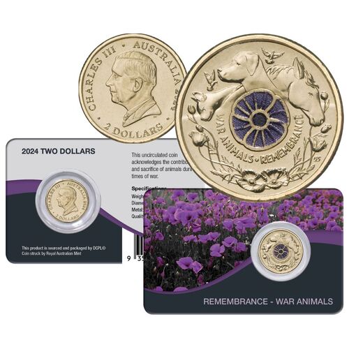  2024 $2 Australia Remembrance War Animals Aluminium-Bronze UNC Coin Pack