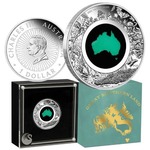 2024 $1 Great Southern Land 1 Oz Silver Proof Chrysoprase Coin