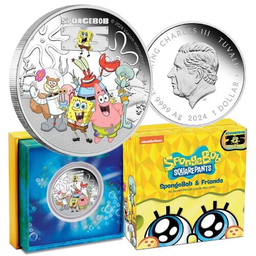 2024 $1 SpongeBob SquarePants – SpongeBob and Friends 1 Oz Silver Proof Coloured Coin