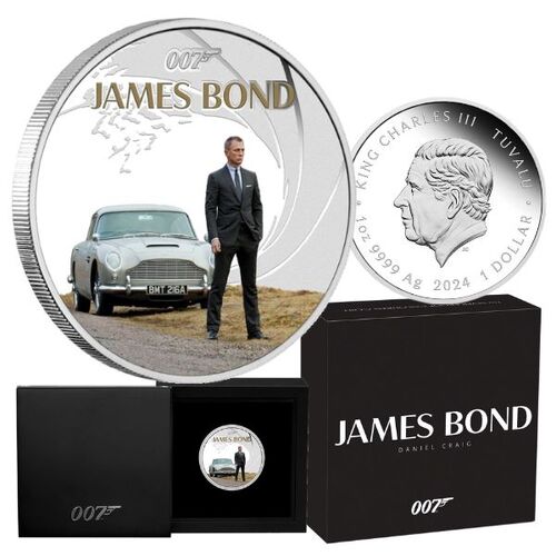 2024 $1 James Bond Daniel Craig 1 Oz Silver Proof Coloured Coin