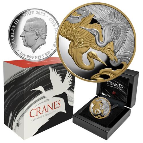 2025 $1 Crane 1 Oz Gold Plated Silver Proof Coin