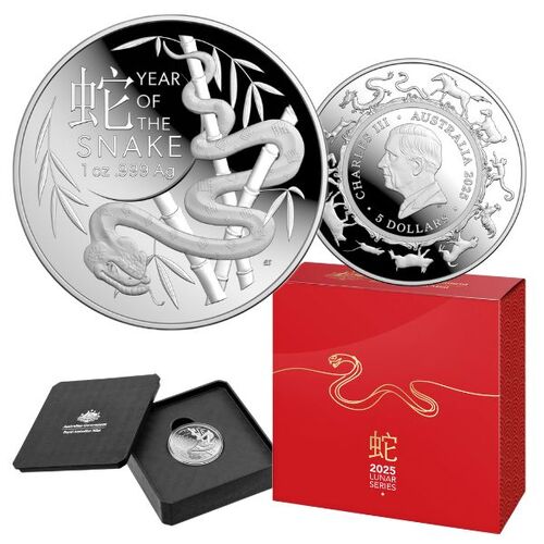 2025 $5 Lunar Calendar Year of the Snake Fine Silver Proof Domed Coin 