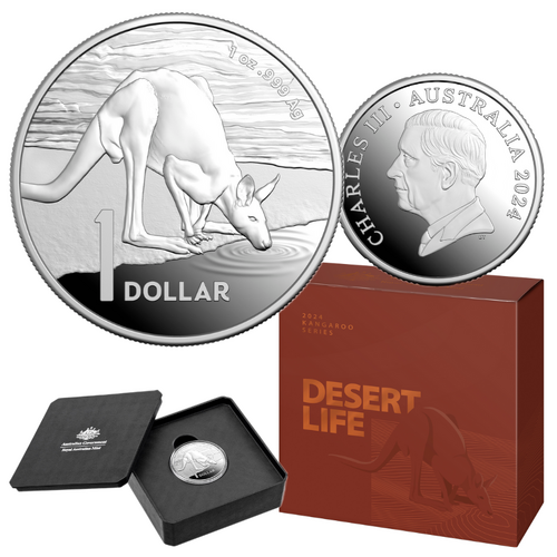 2024 $1 Desert Life - Kangaroo Series 1 Oz Fine Silver Proof Coin 