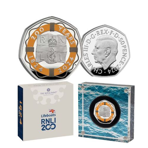 2024 50p 200 Years of the RNLI UK Silver Proof Piedfort Colour Coin