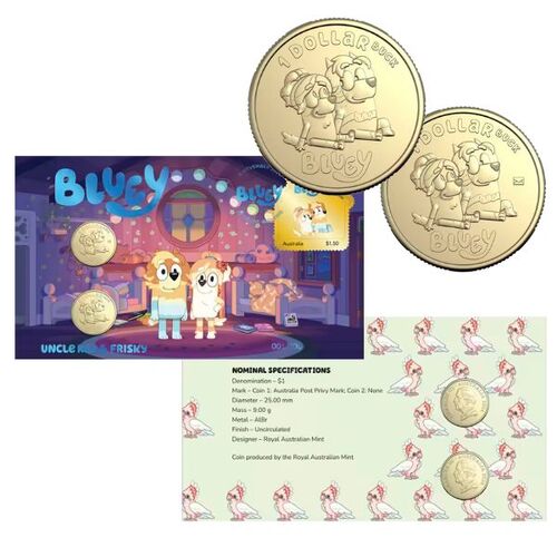 2024 Bluey Limited Edition 2-Coin and Minisheet Collection – Uncle Rad and Frisky