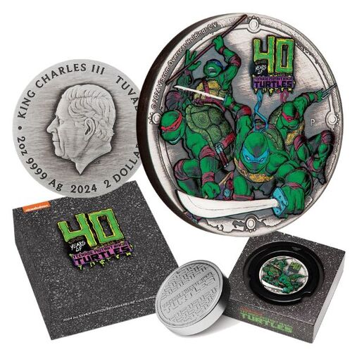 2024 $2 Teenage Mutant Ninja Turtles 40th Anniversary 2oz Silver Antiqued Coloured Coin